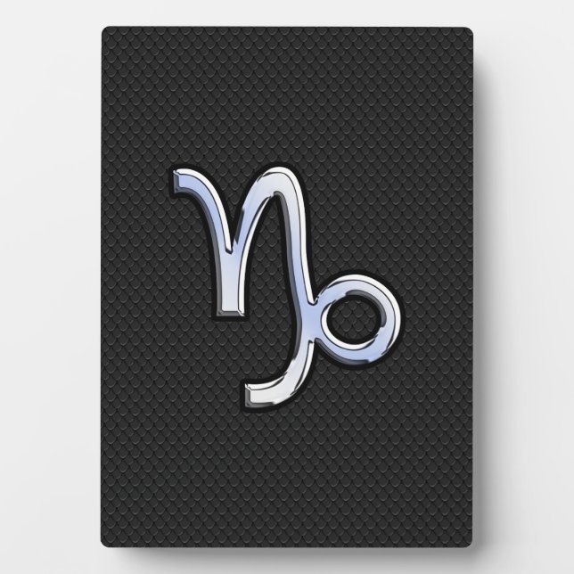 Chrome like Capricorn Zodiac Symbol on Snake Skin Plaque (Front)