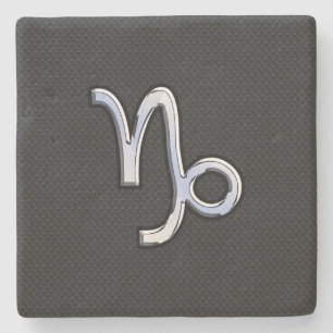 Chrome like Capricorn Zodiac Symbol on Snake Skin Stone Coaster