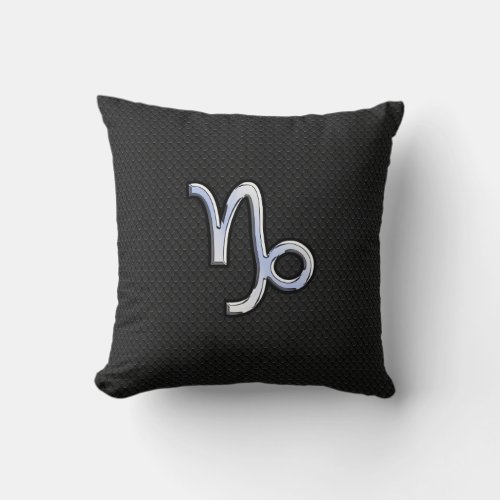 Chrome like Capricorn Zodiac Symbol on Snake Skin Throw Pillow