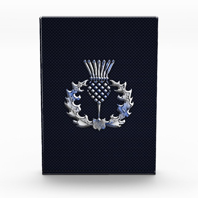 Chrome Like Carbon Fiber Print Scottish Thistle Acrylic Award (Front)