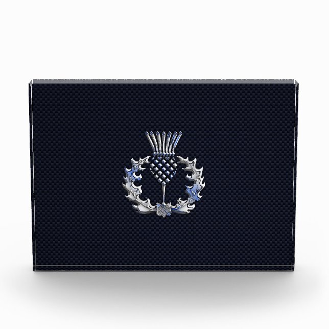 Chrome Like Carbon Fiber Print Scottish Thistle Acrylic Award (Front)