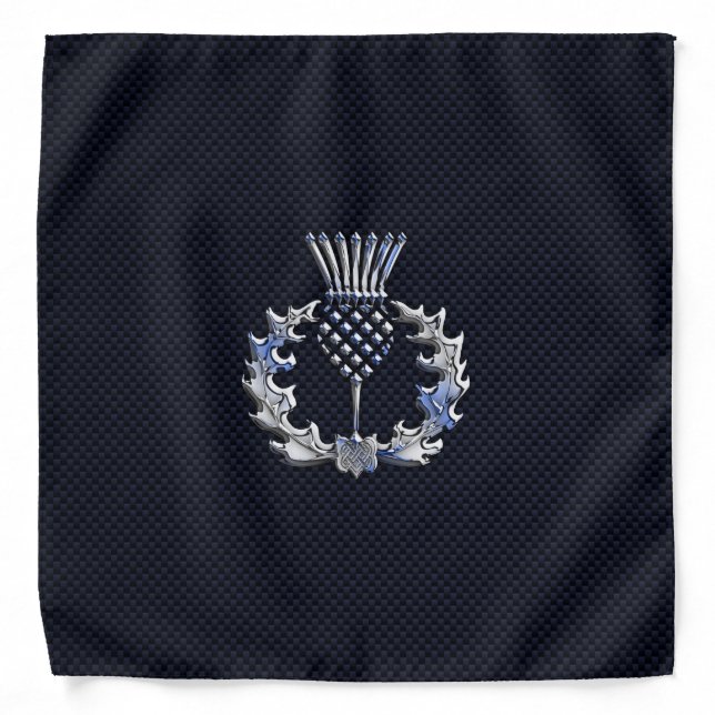 Chrome Like Carbon Fiber Print Scottish Thistle Bandana (Front)