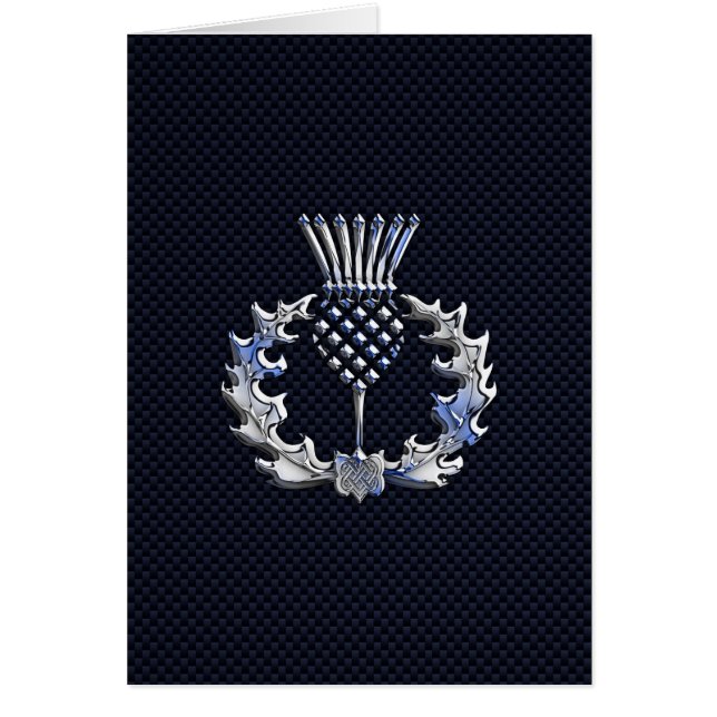 Chrome Like Carbon Fiber Print Scottish Thistle Cards (Front)