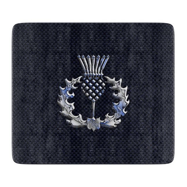 Chrome Like Carbon Fiber Print Scottish Thistle Cutting Board (Front)