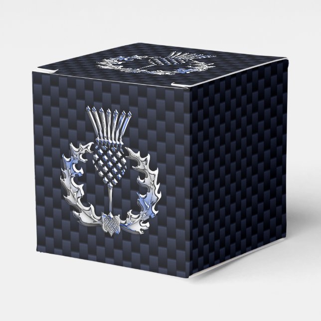 Chrome Like Carbon Fiber Print Scottish Thistle Favor Boxes (Front Side)