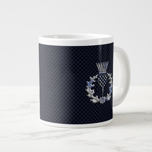 Chrome Like Carbon Fiber Print Scottish Thistle Large Coffee Mug