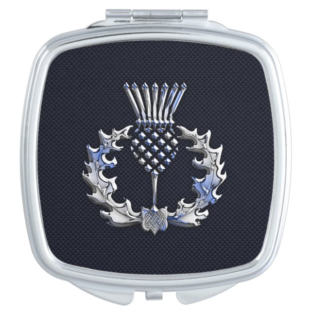 Chrome Like Carbon Fiber Print Scottish Thistle Mirror For Makeup (Front)