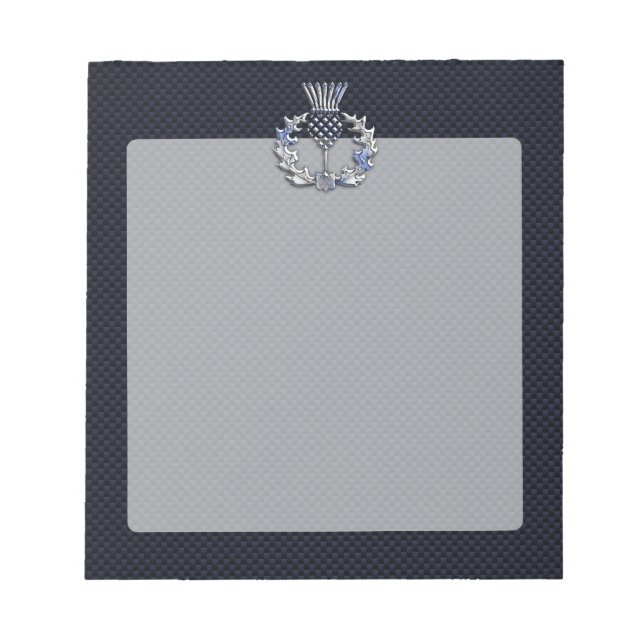 Chrome Like Carbon Fiber Print Scottish Thistle Notepad (Front)