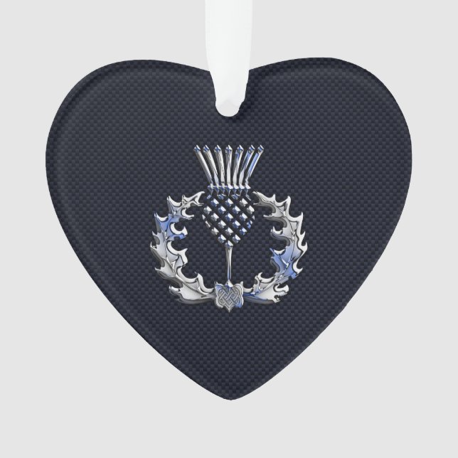 Chrome Like Carbon Fiber Print Scottish Thistle Ornament (Front)