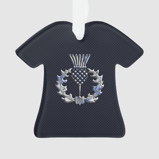 Chrome Like Carbon Fiber Print Scottish Thistle Ornament (Front)