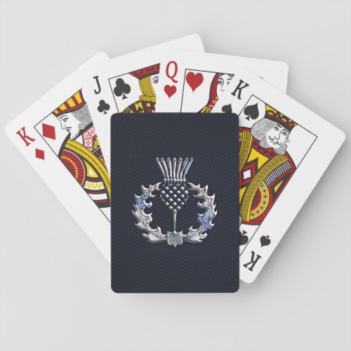 Chrome Like Carbon Fiber Print Scottish Thistle Poker Cards