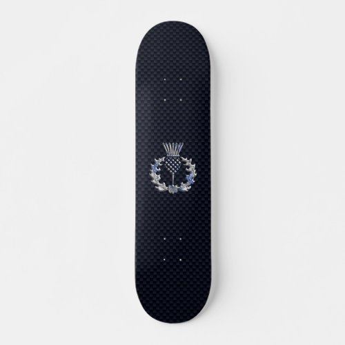 Chrome Like Carbon Fiber Print Scottish Thistle Skateboard