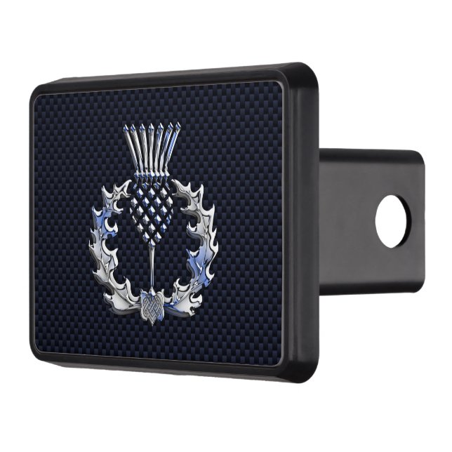 Chrome Like Carbon Fiber Print Scottish Thistle Trailer Hitch Cover (Left)