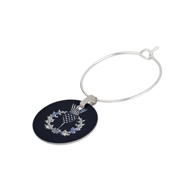 Chrome Like Carbon Fiber Print Scottish Thistle Wine Glass Charm (Side)