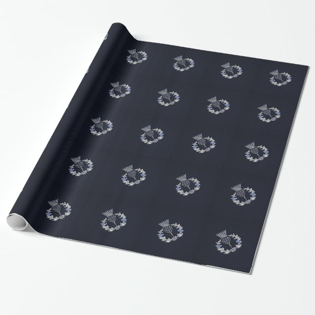 Chrome Like Carbon Fiber Print Scottish Thistle Wrapping Paper (Unrolled)