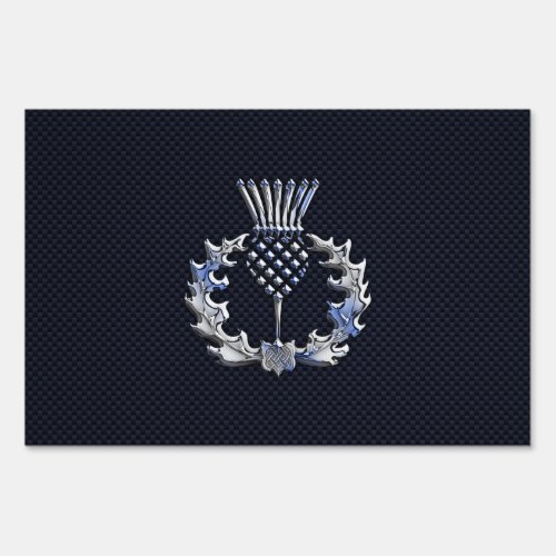 Chrome Like Carbon Fiber Print Scottish Thistle Yard Sign