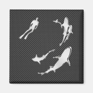 Chrome Like Diver with Sharks on Carbon Fiber Magnet
