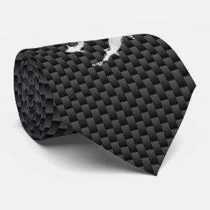 Chrome like Diver with Sharks on Carbon Fiber Neck Tie