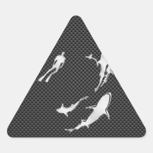 Chrome Like Diver with Sharks on Carbon Fiber Triangle Sticker