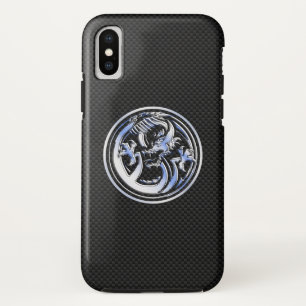 Chrome like Dragon Crest Carbon Fiber Print iPhone XS Case