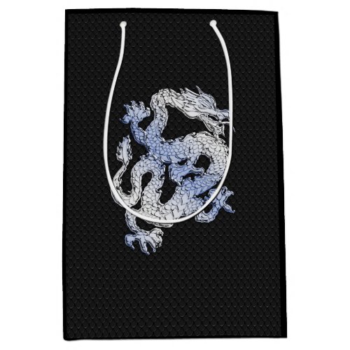Chrome like Dragon on Black Snake Skin Print Medium Gift Bag