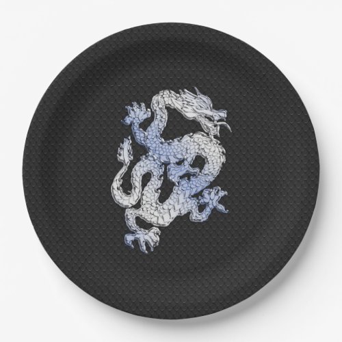 Chrome like Dragon on Black Snake Skin Print Paper Plates