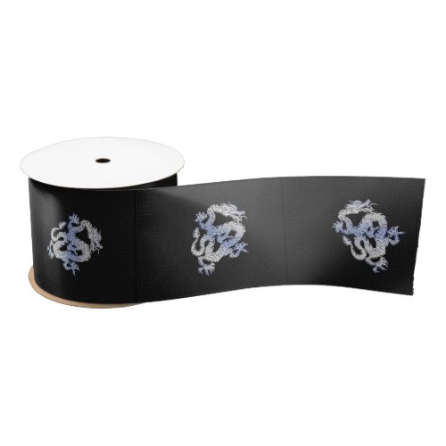 Chrome like Dragon on Black Snake Skin Print Satin Ribbon