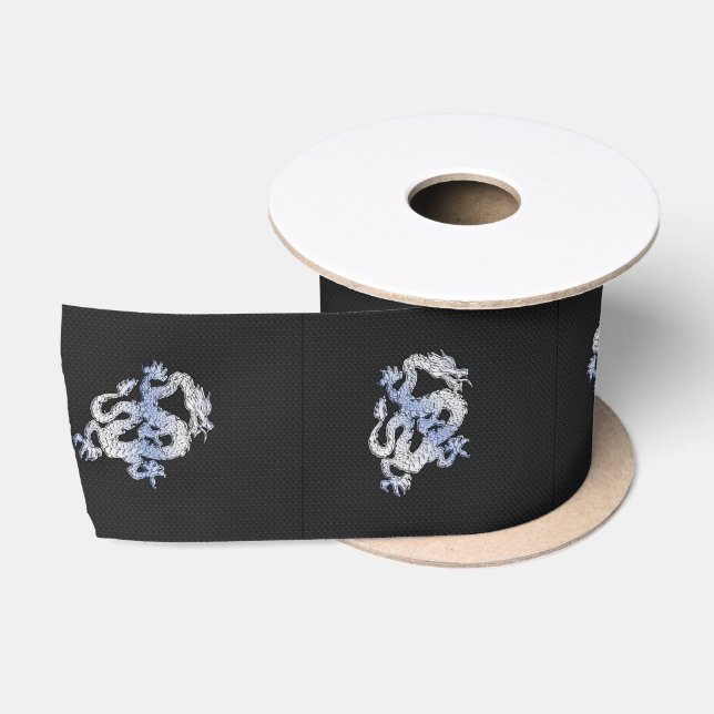 Chrome like Dragon on Black Snake Skin Print Satin Ribbon (Spool)