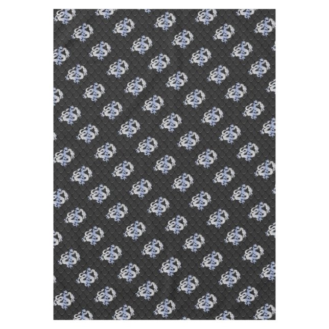 Chrome like Dragon on Black Snake Skin Print Tablecloth (Front)