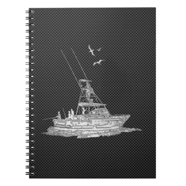 Chrome Like Fishing Boat on Carbon Fiber Notebook (Front)