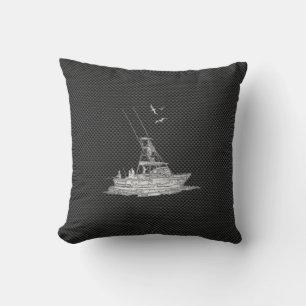 Chrome Like Fishing Boat on Carbon Fiber Throw Pillow