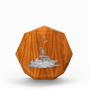 Chrome Like Fishing Boat on Teak Wood Award
