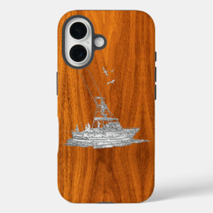 Chrome Like Fishing Boat on Teak Wood Decor iPhone 16 Case