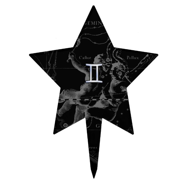 Chrome like Gemini Zodiac Sign on Hevelius 1690 Cake Topper (Front)