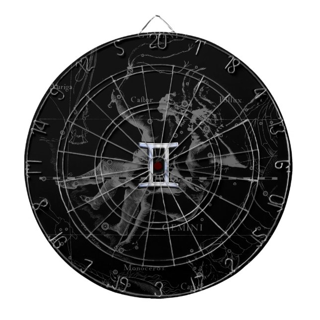 Chrome like Gemini Zodiac Sign on Hevelius 1690 Dartboard (Front)