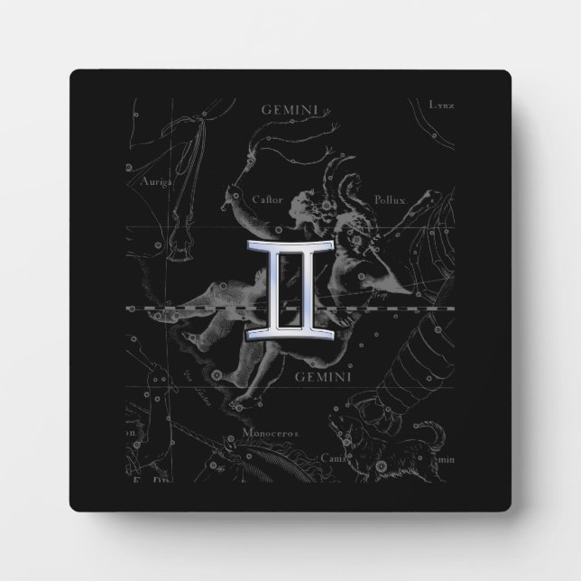 Chrome like Gemini Zodiac Sign on Hevelius 1690 Plaque (Front)
