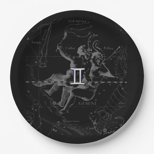 Chrome like Gemini Zodiac Sign on Hevelius Paper Plates (Front)