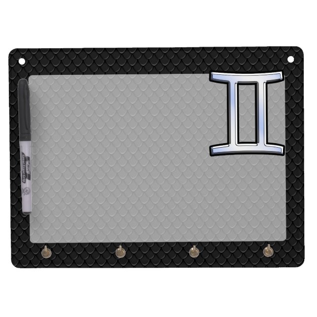 Chrome Like Gemini Zodiac Symbol Dry Erase Board With Keychain Holder (Front)