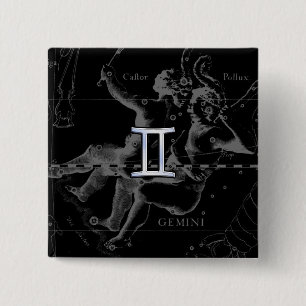 Chrome like Gemini Zodiac Symbol on Hevelius Pinback Button