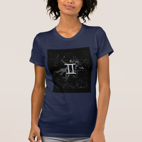 Chrome like Gemini Zodiac Symbol on Hevelius T_Shirt