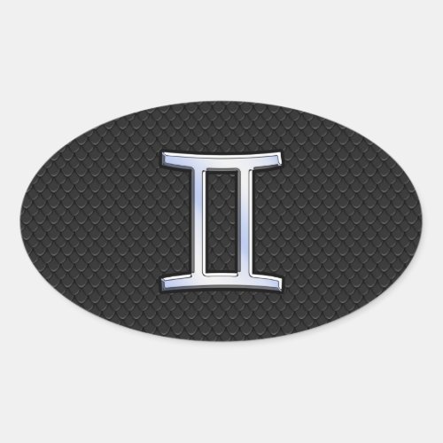 Chrome Like Gemini Zodiac Symbol Oval Sticker