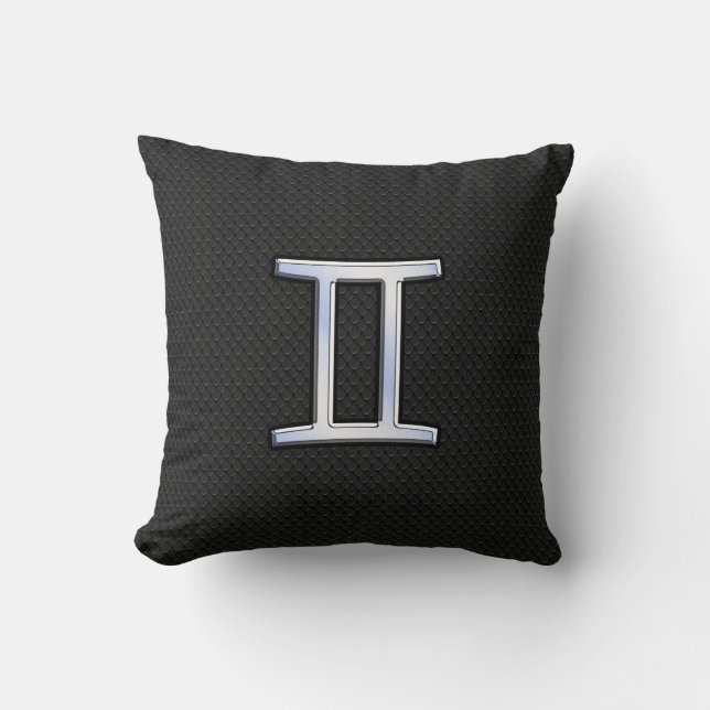 Chrome Like Gemini Zodiac Symbol Throw Pillow (Front)