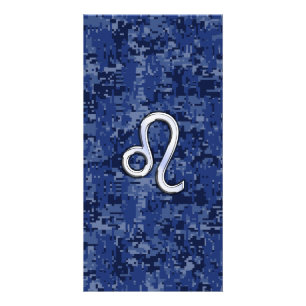 Chrome Like Leo Sign on Navy Blue Digital Camo Card