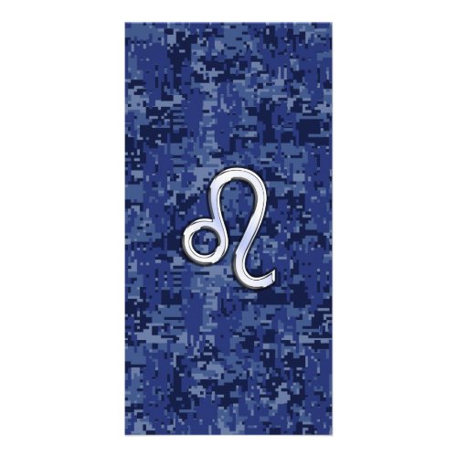 Chrome Like Leo Sign on Navy Blue Digital Camo Card