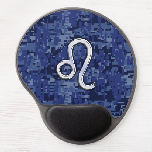 Chrome Like Leo Sign on Navy Blue Digital Camo Gel Mouse Pad