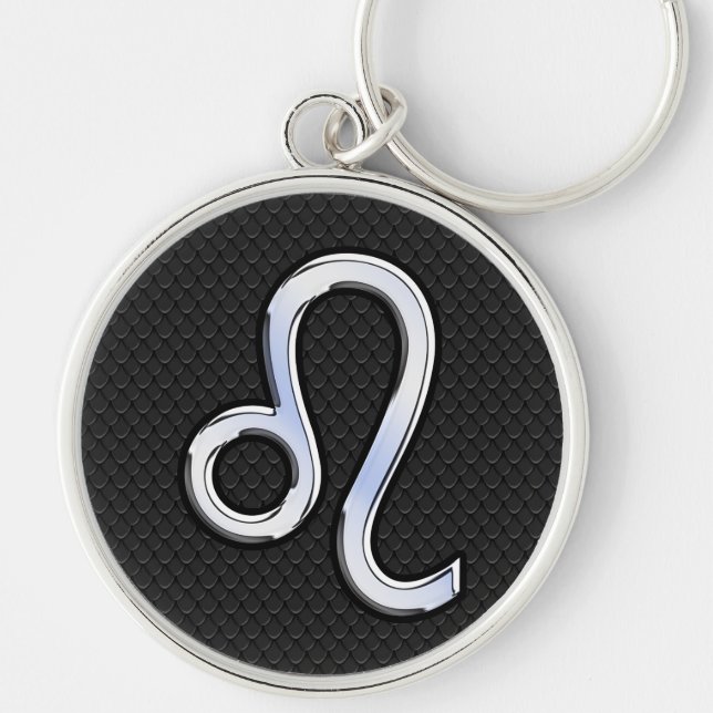 Chrome Like Leo Sign on snake skin Keychain (Front)