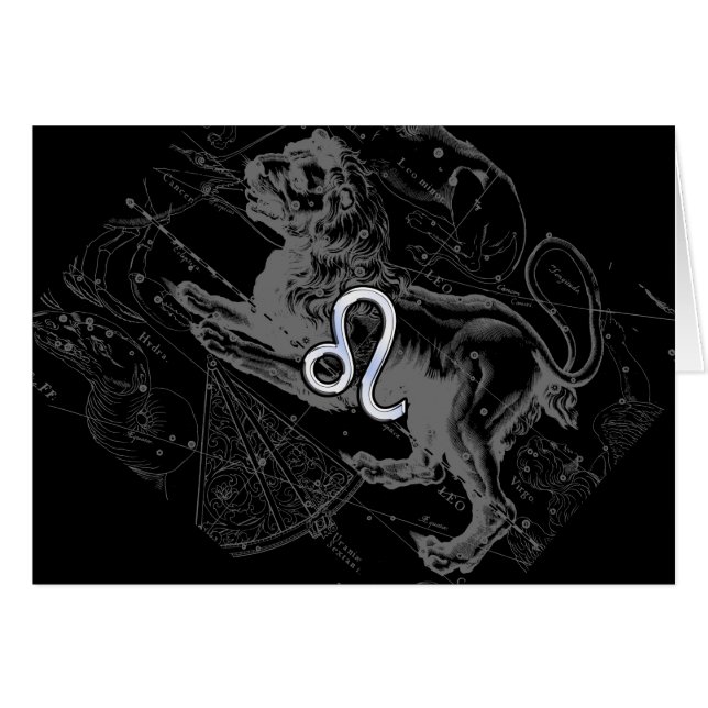 Chrome Like Leo Zodiac Constellation Map Hevelius Cards (Front Horizontal)