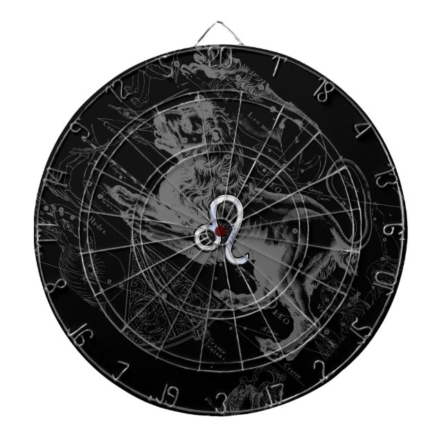 Chrome Like Leo Zodiac Constellation Map Hevelius Dartboard (Front)