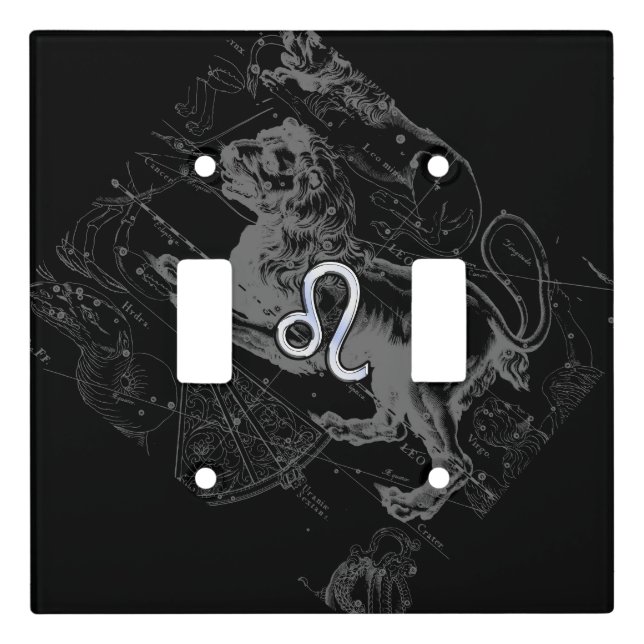 Chrome Like Leo Zodiac Constellation Map Hevelius Light Switch Cover (Front)