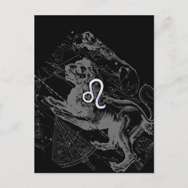 Chrome Like Leo Zodiac Constellation Map Hevelius Postcard (Front)
